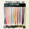 Gymnastics - This Girl Is On Fire- Medal Hanger Holder Display Rack 12 Hooks, Cut Metal Sign, Metal Wall Art