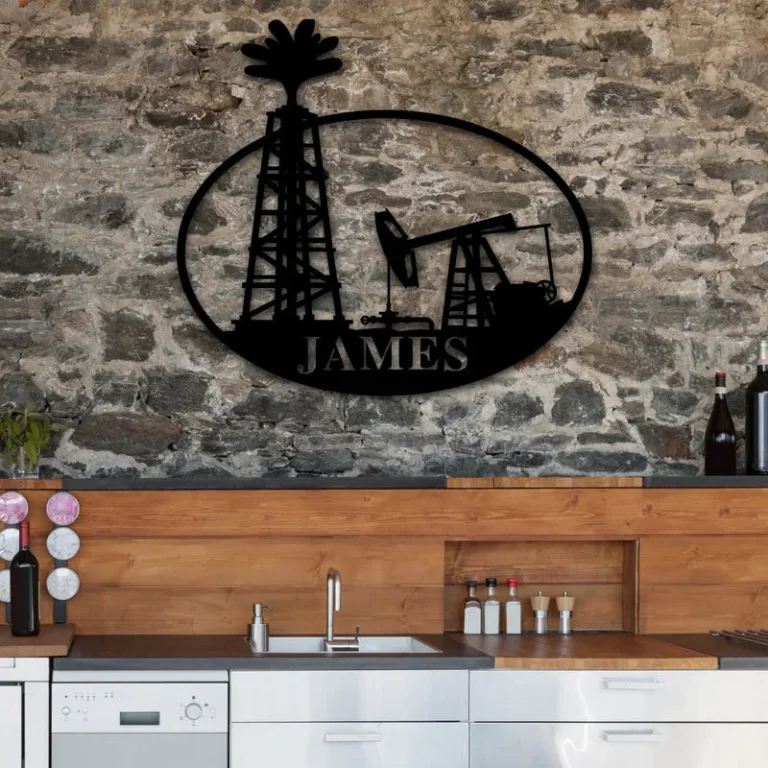 Oil Rig Monogram Oil Rig Custom Name Metal Sign, Personalized Name Cut Metal Sign Wall ...
