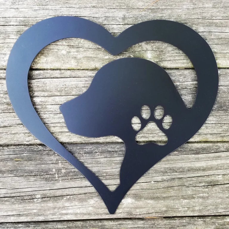 Dog Love Heart Metal Sign - Heart Shaped Sign With Dog Silhouette & Paw Print For Dog Lovers