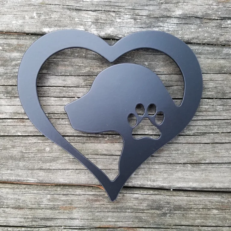 Dog Love Heart Metal Sign - Heart Shaped Sign With Dog Silhouette & Paw Print For Dog Lovers