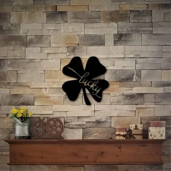 Lucky Four Leaf Clover Sign, St. Patrick's Day Decor, Metal Wall Decor, Shamrock Ornament, Four Leaf Clover Art, Metal Word Art