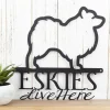 Eskies Live Here Metal Sign - Black, American Eskimos, Eskie, Metal Wall Art, Outdoor Sign