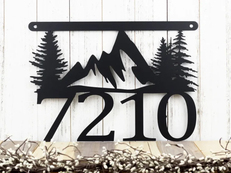 Mountain House Number Metal Sign, Address Plaque, House Numbers, Metal Wall Art, Mountains, Custom Sign