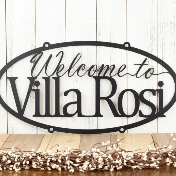 Custom Metal Sign, Welcome Sign, House Sign, Name Sign, Metal Wall Art, Outdoor Sign, Oval Sign, Matte Black Is Shown