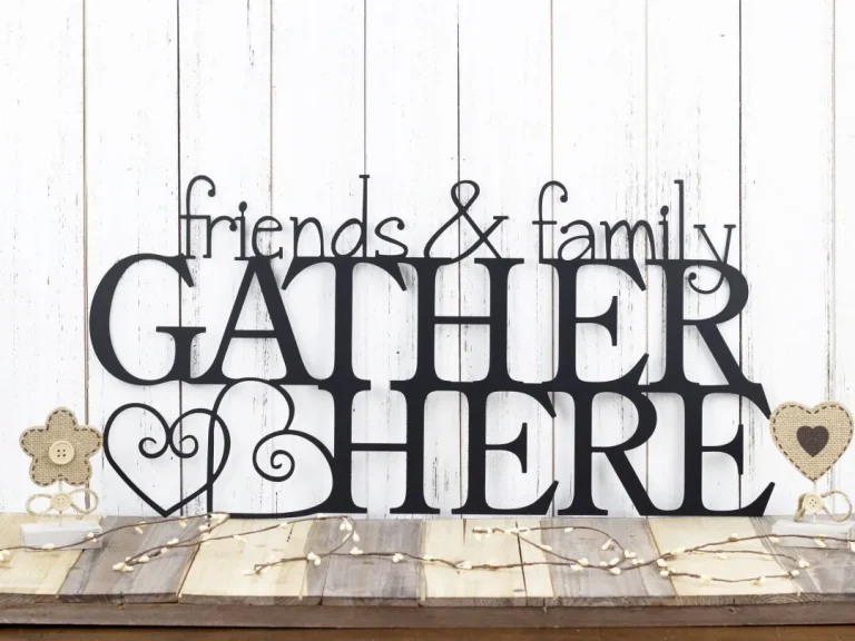 Friends & Family Gather Here Metal Sign, Metal Wall Art, Steel Sign, Wall Hanging, Home Decor, Hearts, Gather Sign, Metal Wall Decor