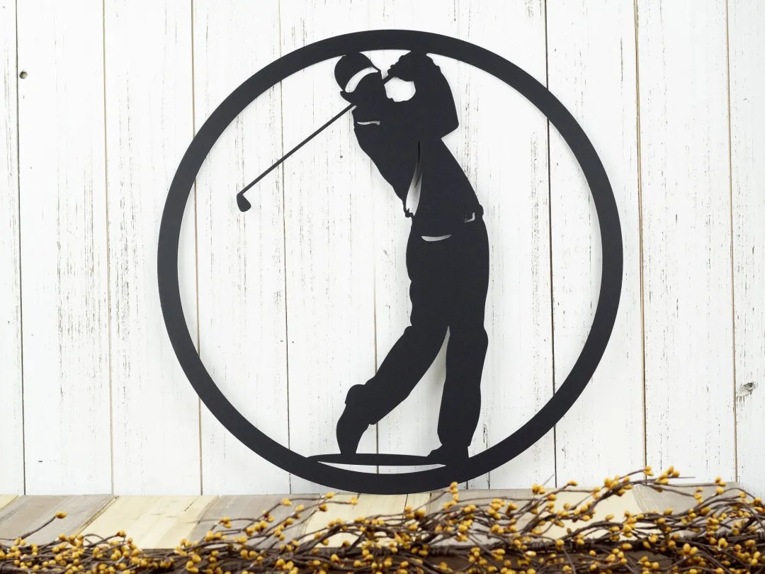 il_fullxfull.2211634200_76wu_1024x1024_2x_207f2cbf-3bae-4c53-8a03-5c4c1c236b46.webp Golfer Metal Wall Art, Golfer Gift, Golf Gift, Metal Wall Hanging, Gift For Him, Metal Wall Decor, Metal Sign, Outdoor