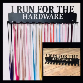 Running Marathon I Run For The Hardware- Medal Hanger Holder Display Rack 12 Hooks, Cut Metal Sign, Metal Wall Art