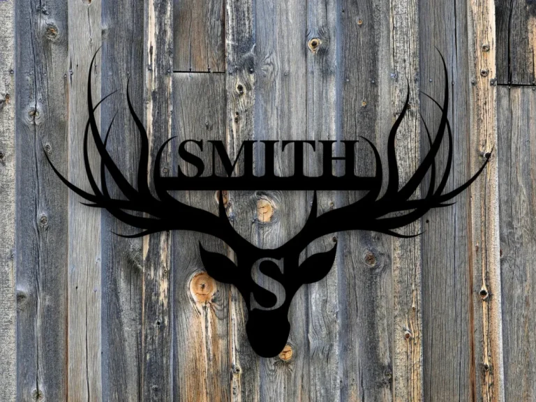 Deer Last Name Sign, Metal Deer Sign, Antler Wall Sign, Hunting Present, Man Gift, Deer Family Name Sign, Hunter Valentines Gift, Camp Sign