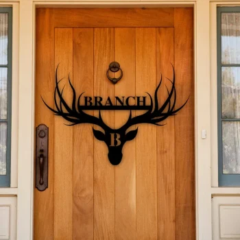 Deer Last Name Sign, Metal Deer Sign, Antler Wall Sign, Hunting Present, Man Gift, Deer Family Name Sign, Hunter Valentines Gift, Camp Sign