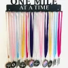 Running Marathon One Mile At A Time - Medal Hanger Holder Display Rack 12 Hooks, Cut Metal Sign, Metal Wall Art