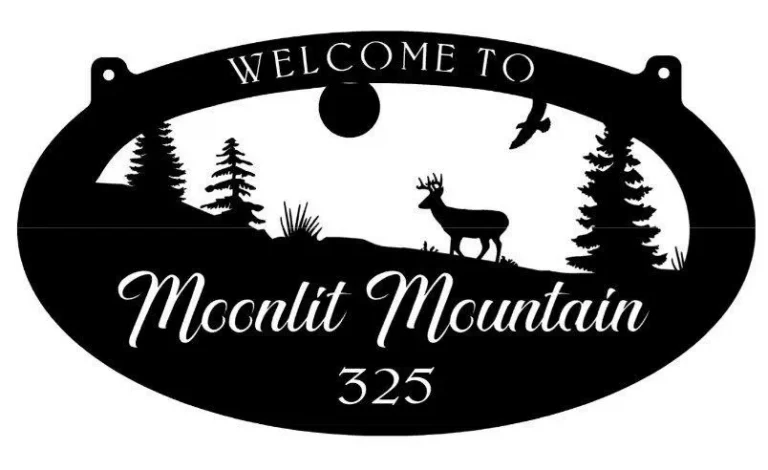 Metal Wildlife Sign With Buck, Mountain, 4ft Nature Sign, Customized With Your Name, Metal Wall Art, Metal House Sign