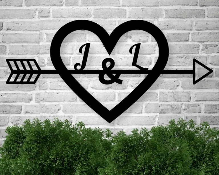 Custom Heart Sign, Metal Heart Sign, Custom Initial Sign, Heart And Arrow, Initials Heart Sign, Valentine's Day, Mother's Day, Heart Decor
