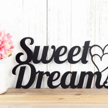 Sweet Dreams Metal Sign - Black, Hearts, Metal Wall Art, Outdoor Sign, Wall Art, Sign, Signage, Plaque, Door Sign