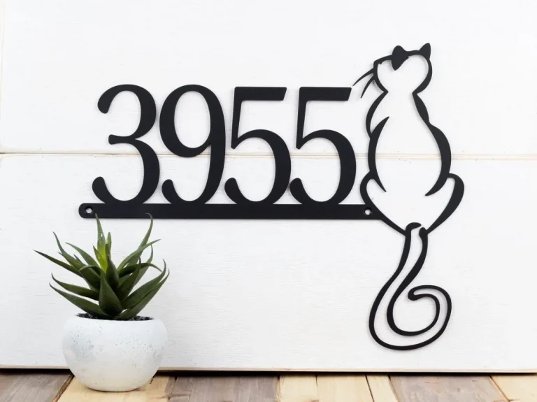 Cat House Number Metal Sign, House Numbers, Address Plaque, Cat Sign, Metal Wall Art