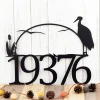 Outdoor House Number Metal Sign With Heron And Cattails - Black, Outdoor Sign