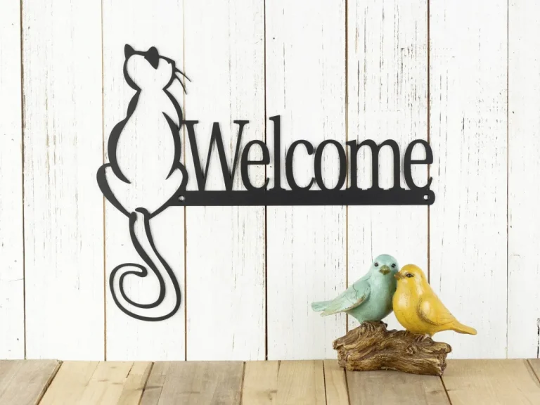 Cat Welcome Sign, Metal Wall Art, Cat Lover Gift, Outdoor Welcome Plaque