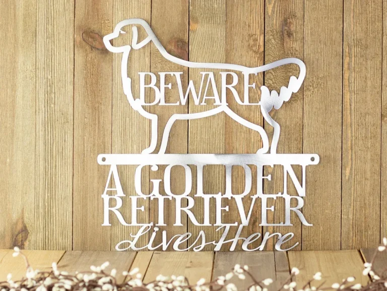 Metal Laser Cut Sign - Golden Retriever Gifts - Beware Of Dog Sign