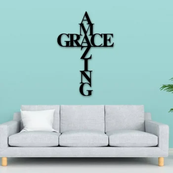 Amazing Grace Metal Sign, Cross, Religious Decor, God Bless, Spiritual Decor, Religious Wall Art, Amazing Grace Cross Metal Sign Wall Hanger