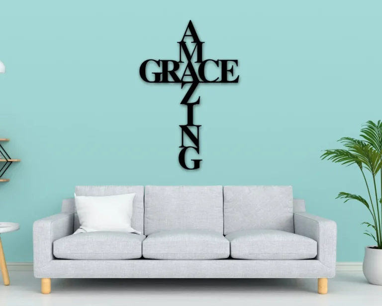 Amazing Grace Metal Sign, Cross, Religious Decor, God Bless, Spiritual Decor, Religious Wall Art, Amazing Grace Cross Metal Sign Wall Hanger