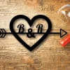 Custom Heart Sign, Metal Heart Sign, Custom Initial Sign, Heart And Arrow, Initials Heart Sign, Valentine's Day, Mother's Day, Heart Decor