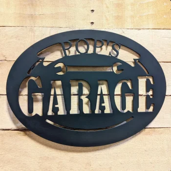 Pop's Garage Metal Sign - Steel Wall Hanging - Fathers Day Gift For Dad Or Grandfather