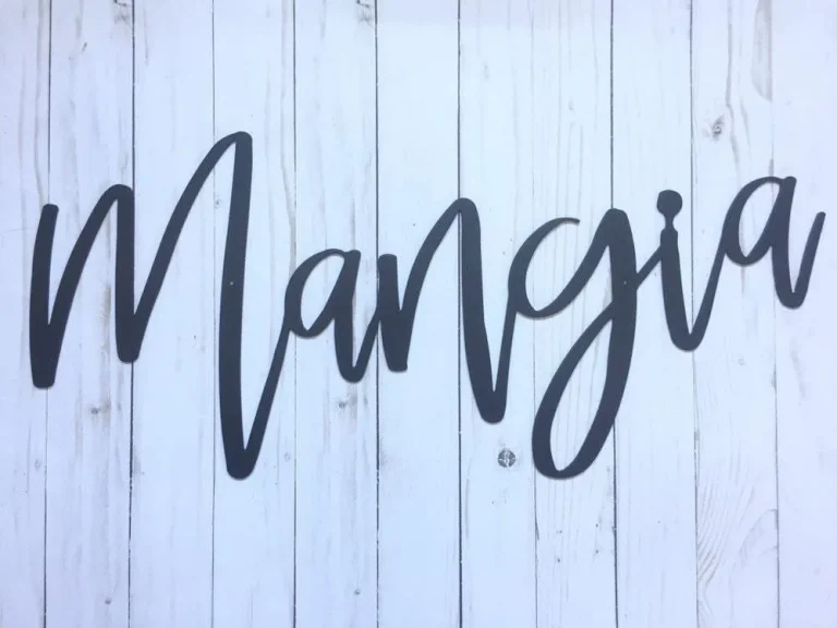 Mangia Metal Sign, Metal Wall Art, Housewarming Gift, Metal Words, Greeting Sign, Mangia Sign