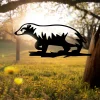 Metal Badger On A Branch Silhouette - Usa Steel Sign Cutout - Rustic Outdoor Home & Garden Decor - Hammer Stake - Housewarming Gift