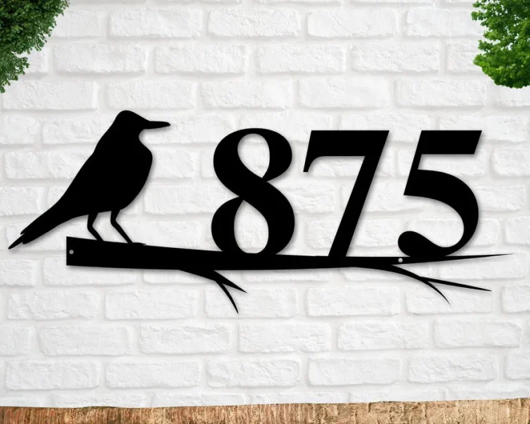 Crow Sign, Crow Address Sign, Bird House Numbers Custom Family Name Metal Sign, Personalized Monogram Wall Metal Art