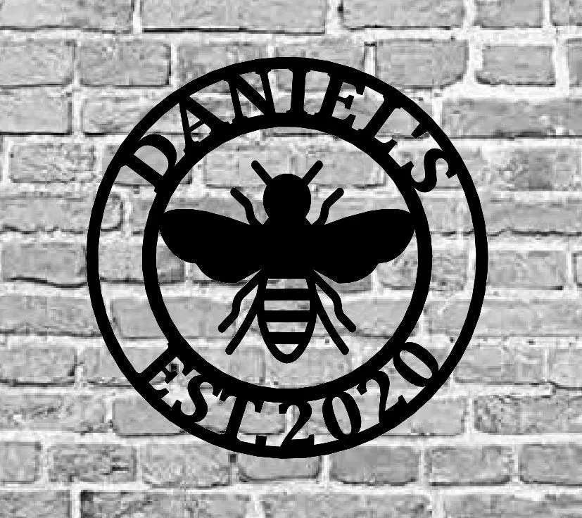 il_fullxfull.2389285679_fn29_1024x1024_2x_59ca07b9-c312-4e5c-b5fb-e6bc11ece05f.webp Honey Bee Family Name Established Sign Custom Name Metal Sign, Personalized Name Cut Metal Sign Wall Hanging Decor