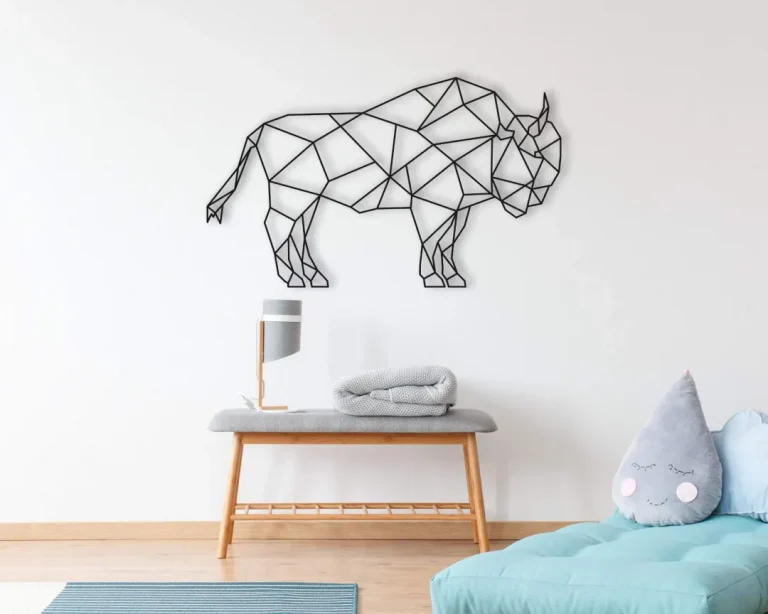 Geometric Bison Wall Hanging, Geometric Woodland Buffalo Bison Animal Wall Decor, Buffalo Art