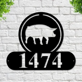 Pig Address Sign,pig Metal Sign, Metal Farm Sign, Pig Ranch Sign, Pig Metal Address Sign, House Number Plaque, Metal Signs