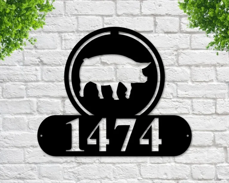 Pig Address Sign,pig Metal Sign, Metal Farm Sign, Pig Ranch Sign, Pig Metal Address Sign, House Number Plaque, Metal Signs