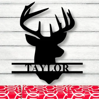 Deer Head Sign,deer Antler Decor,deer Hunter Gift,deer Camp Sign,christmas Gift For Him,deer Name Metal Sign,fathers Day Gift