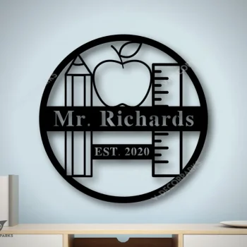 Personalized Teacher Sign For Classroom, Teacher Gifts With Name, Teacher Appreciation Gift, Classroom Decor, Teacher Apple Sign, Metal Sign