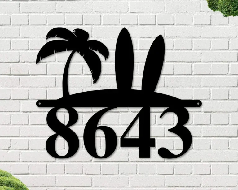 Surfboard Address Sign Custom Text Metal Sign, Art, Wall Decor