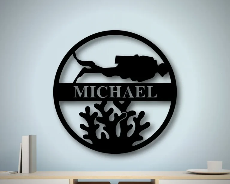 Personalized Scuba Diving Sign, Scuba Gifts With Name, Scuba Beach House Gift, Scuba Decor, Scuba Coral Sign, Personalized Metal Scuba Sign