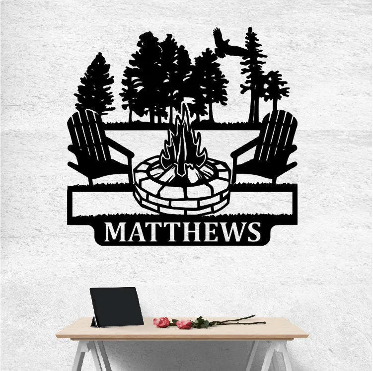 il_fullxfull.2494880942_91nq.webp Personalized Campfire Family Name Sign, Metal Wall Decor, Monogram Name Camping Sign, Home Decor, Personalized Outdoor Decor