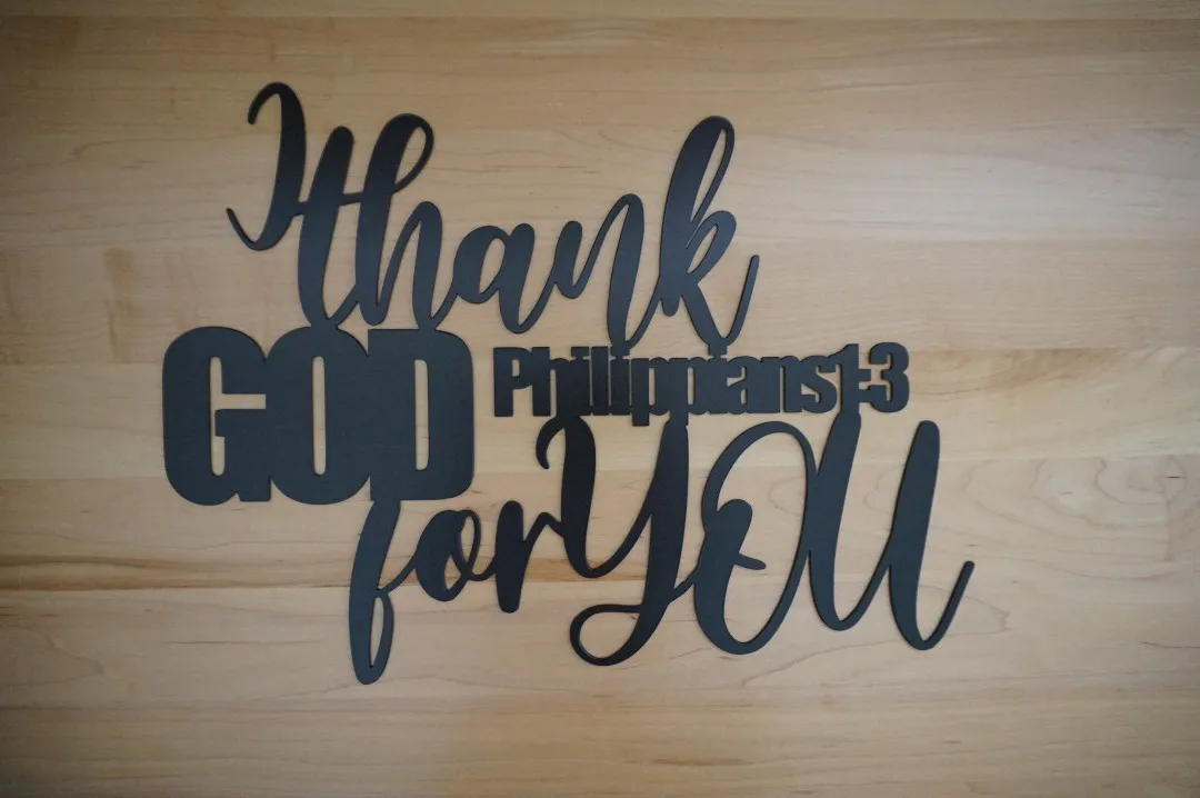 il_fullxfull.2496772201_ex6o.webp I Thank God For You Sign, Philippians 1:3, Thank God For You Sign, Metal Word Art, Metal Scripture Wall Art, Metal Wall Art, Farmhouse Decor