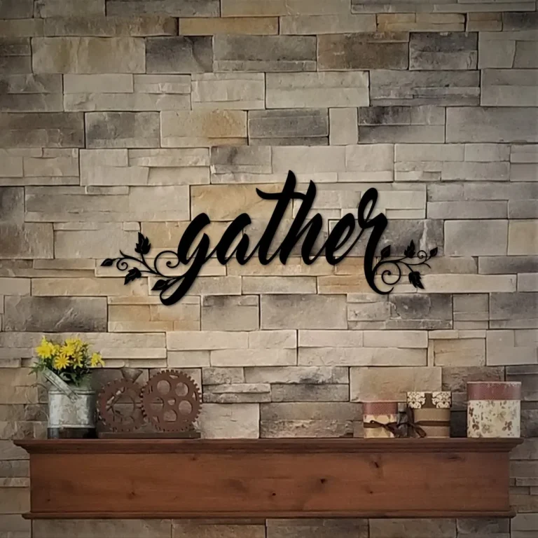 Metal Gather Sign - Gather Metal Wall Art - Fall Metal Gather Wall Hanging - Housewarming Gift - Cursive Font Wall Words Metal Cutout