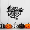 Metal Happy Halloween Sign With Spider Web Bat And Cat - Metal Word Art Halloween Decor - Front Door Hanger - Halloween Entryway Decor