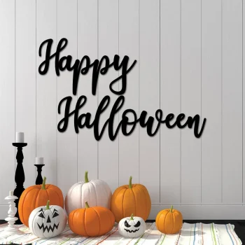 Happy Halloween Porch Sign, Halloween Outdoor Decor, Farmhouse Halloween Decoration, Custom Cursive Metal Sign, Entryway Sign Wreath