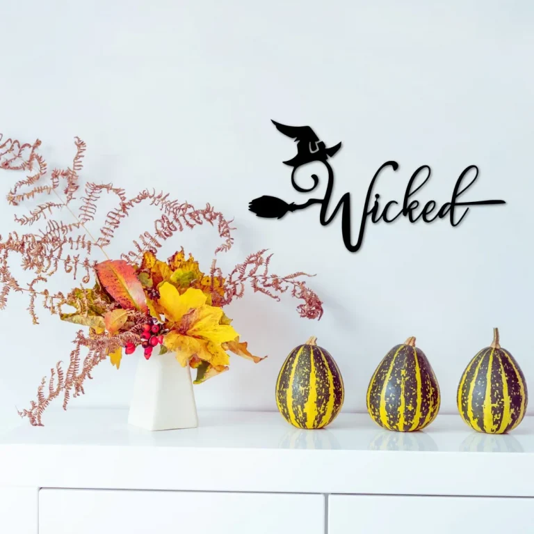 Metal Wicked Witch Sign - Metal Wall Art - Halloween Sign - Witch Decor - Wicked Wall Word - Halloween Decor - Witch Hat And Broom Metal Art