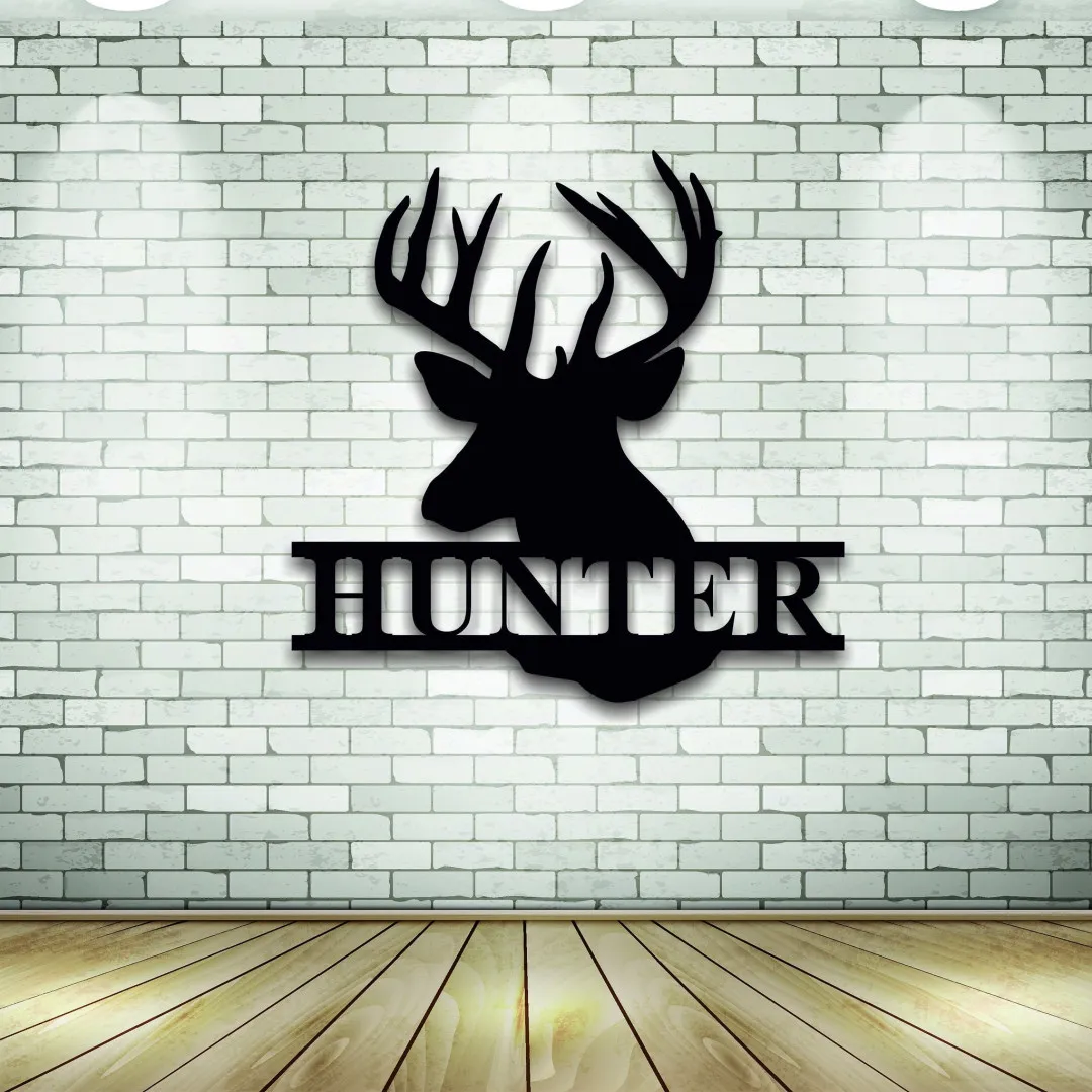 il_fullxfull.2534632625_dv76_1024x1024_2x_442c7560-edc8-42db-99a1-f634b6788255.webp Deer Last Name Sign, Metal Deer Sign, Antler Wall Sign, Hunting Present, Man Gift, Deer Family Name Sign, Hunter Christmas Gift, Camp Sign