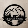 Bear Personalized Metal Sign, Bear In Woods Cabin Sign, Family Name Black Bear Sign, Personalized Bear Sign