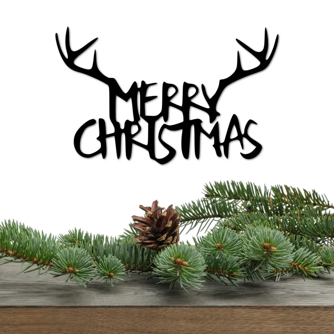 il_fullxfull.2577473026_29q7_1024x1024_2x_f5c05938-79ae-44c2-b0fc-7163aa181ff5.webp Merry Christmas Antler Sign - Rustic Christmas Decor - Reindeer Sign - Holiday Decor - Christmas Door Hanger - Christmas Metal Wall Art