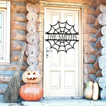 Halloween Spiderweb Monogram Cut Metal Sign, Wall Decor Metal Sign, Home Decor Metal Art