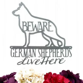 German Shepherds Live Here Metal Sign - Silver, Metal Sign, Door Sign, Wall Hanging, Wall Plaque