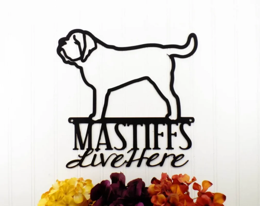 English Mastiffs Live Here Metal Sign - Black, English Mastiff, Mastiff ...