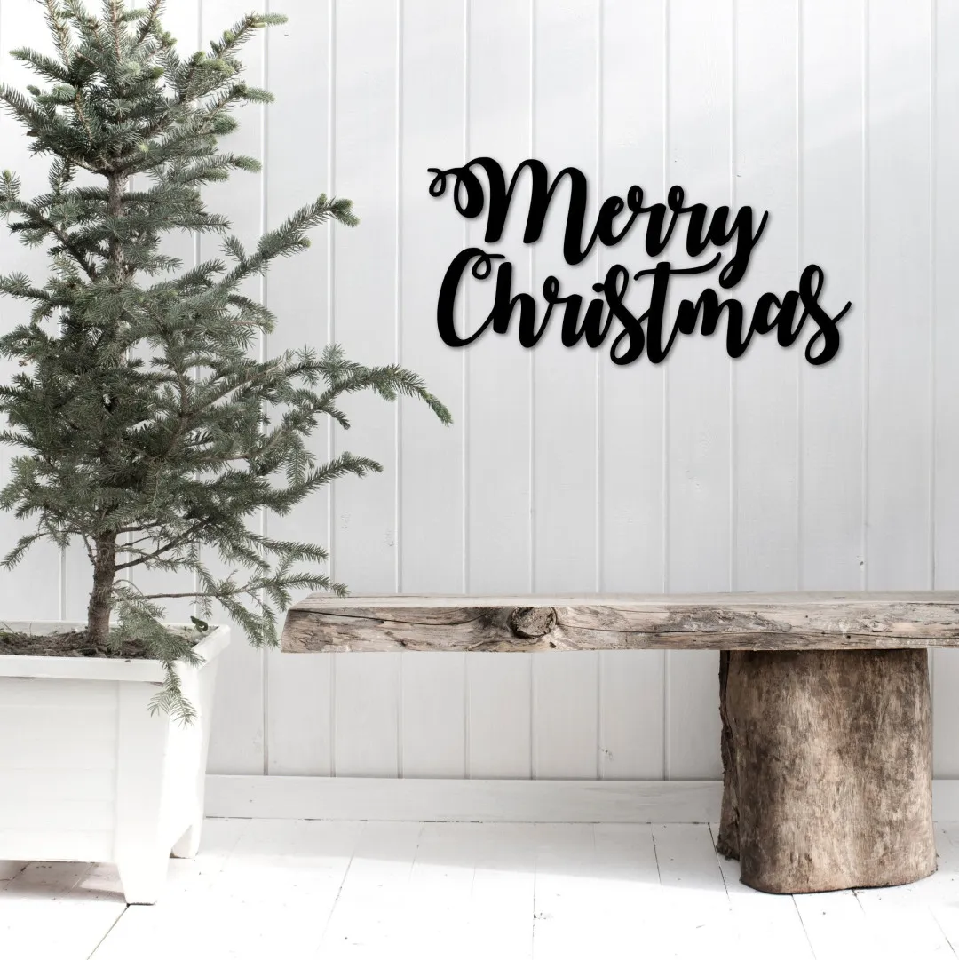 il_fullxfull.2623518685_6obi_1024x1024_2x_b7ee2bd8-1e92-4f65-86e0-5e7286fd223d.webp Merry Christmas Metal Sign - Merry Christmas Words Metal Wall Art - Christmas And Holiday Decor - Farmhouse Christmas Sign - Script Words