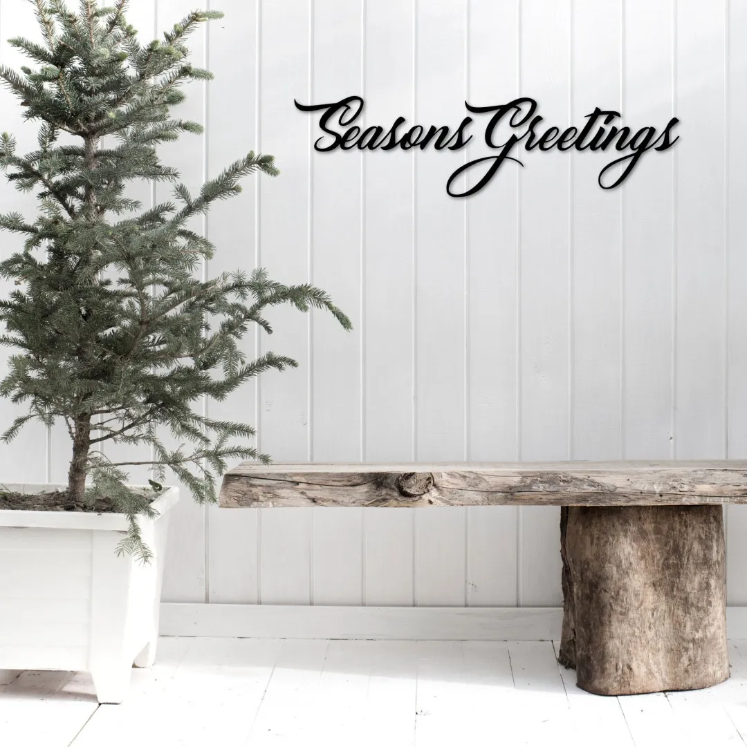 il_fullxfull.2624970271_fa9z_1024x1024_2x_348044e0-de41-416b-b2d1-bfae8603d445.webp Seasons Greetings Sign Metal Wall Art - Steel Script Words For The Wall - Holiday Sign - Christmas Decor - Winter Sign - Mantel Decor